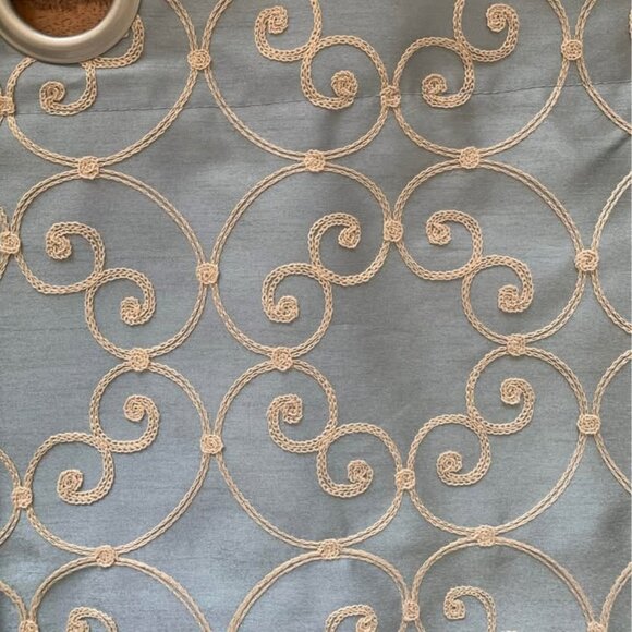 Custom Blue 79W x 100L Embroidered Dupioni Silk Black-Out Curtains. Set of 2 - Picture 7 of 8